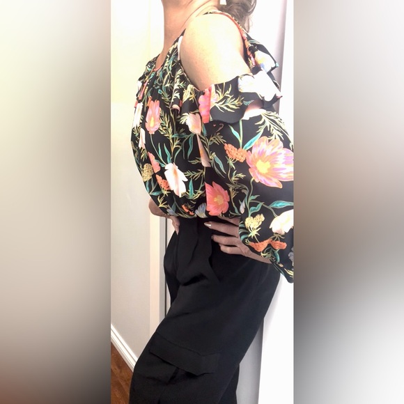 kate spade Black Blossom Floral Cold Shoulder Top Blouse - Picture 10 of 10